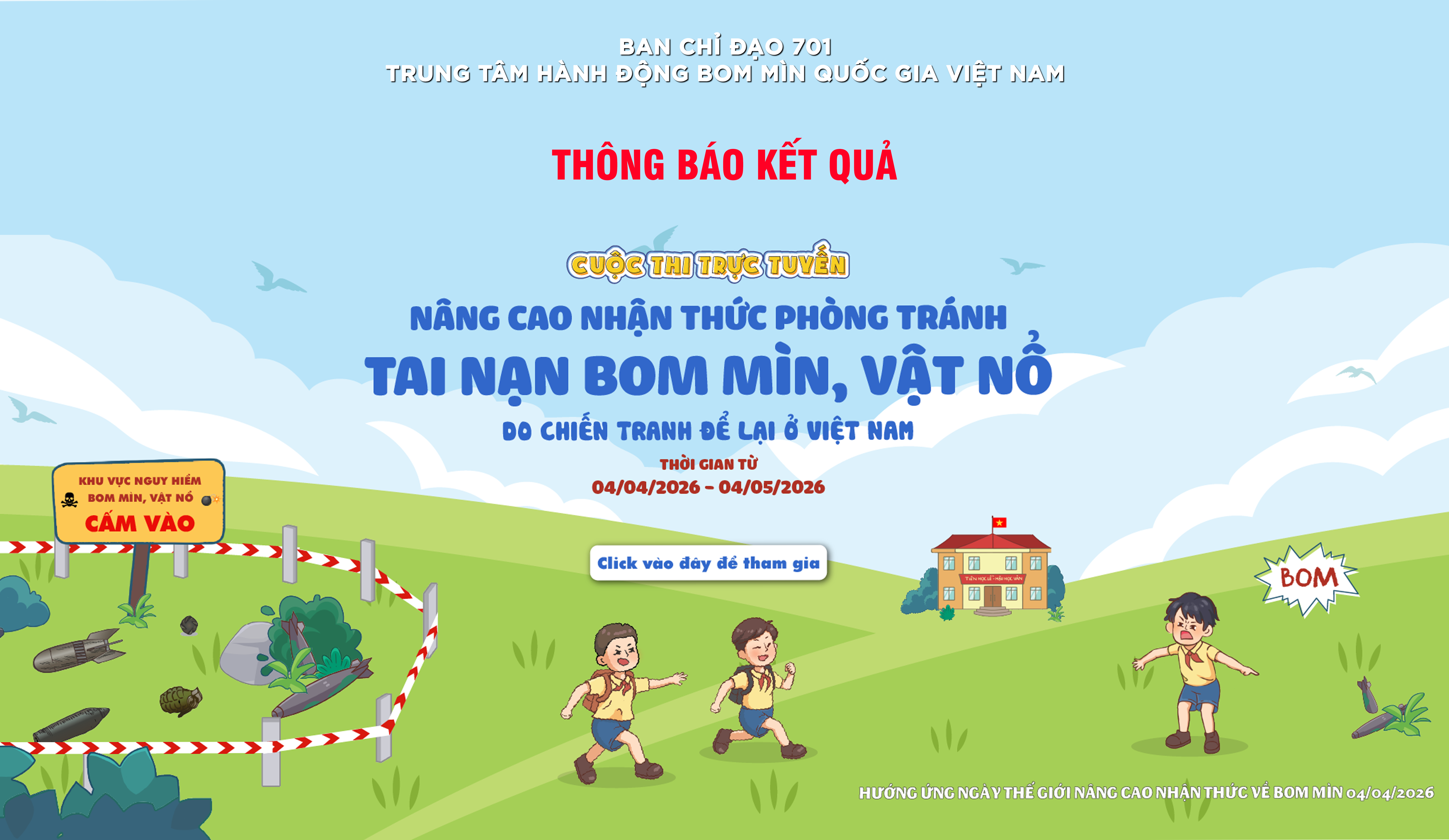 Thông báo kết quả Cuộc thi trực tuyến “Nâng cao nhận thức phòng tránh tai nạn bom mìn, vật nổ do chiến tranh để lại ở Việt Nam” năm 2026